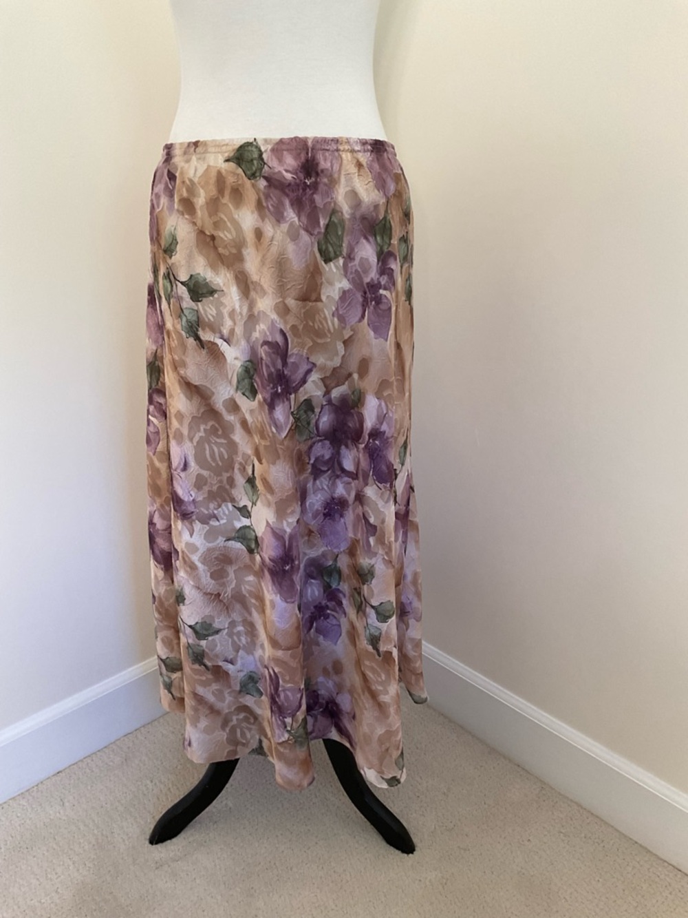 R & M Richards Floral Midi Skirt in Beige and Purple